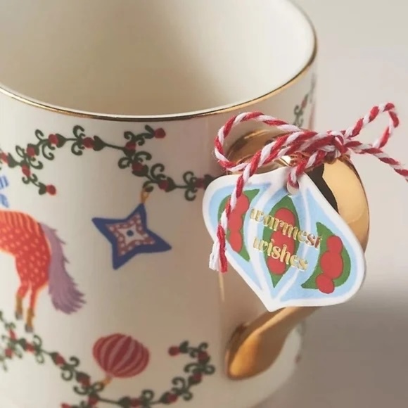 New Anthropologie juniper stoneware Christmas mug white horse - Picture 2 of 3